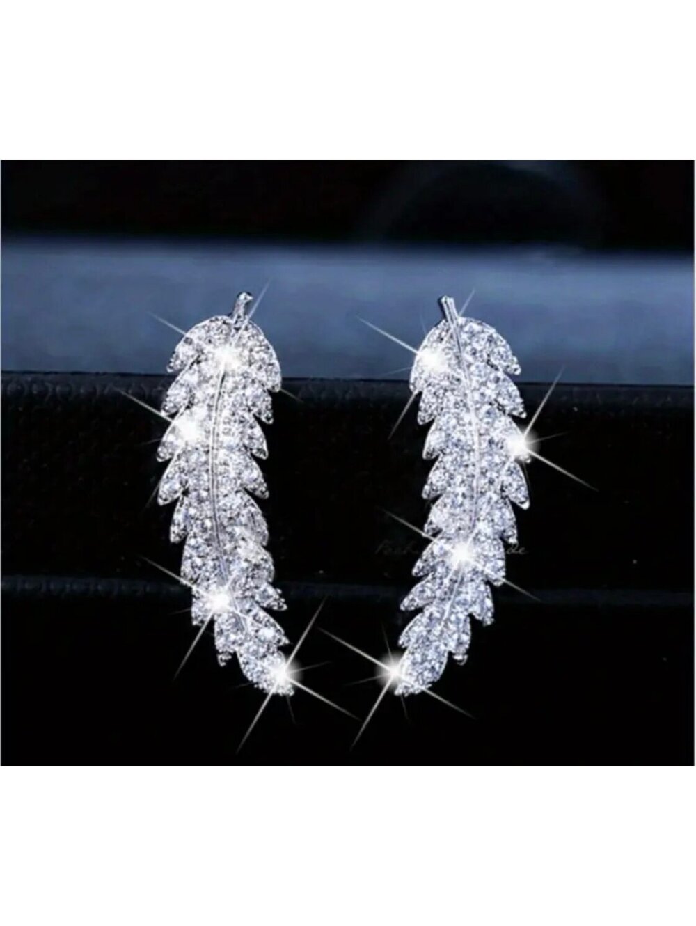 New - Feather-Shaped Cubic Zirconia Crawler Earrings